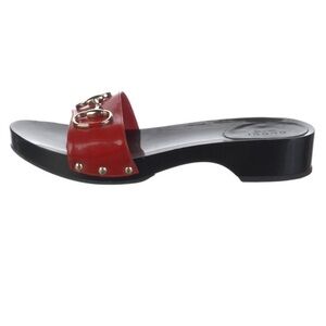 Gucci Red Patent Slide with Gold Double G Hardware